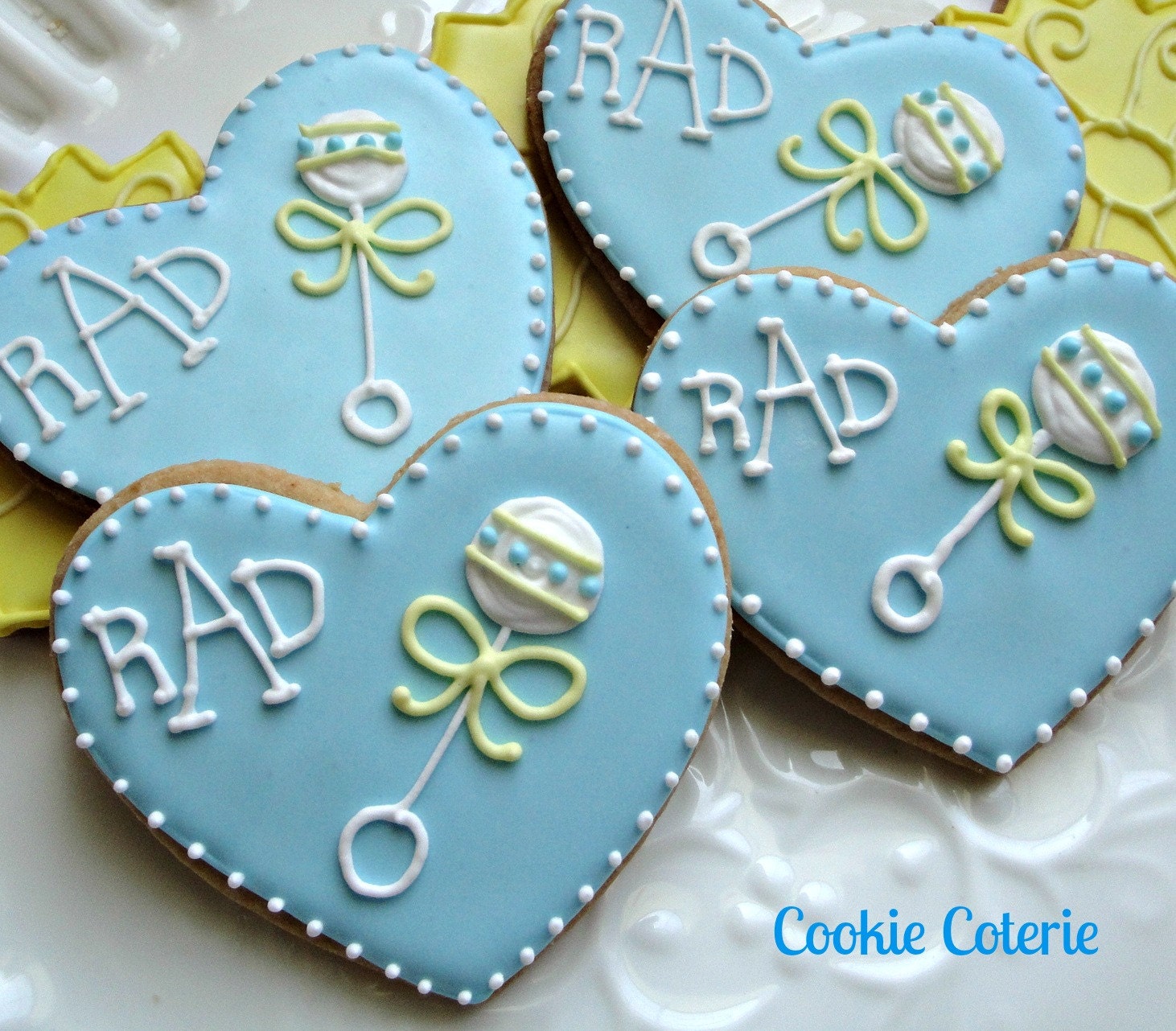 Baby Rattle Decorated Sugar Cookies Baby Shower Cookie Favors One Dozen