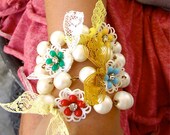 Flower Girl Bracelet Children's Pearl bracelet with Vintage Flower, Rhinestone, & Lace - The Ring Leader