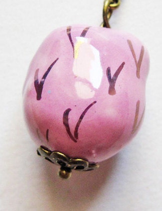 Brass Owl Necklace, Owl Pendant, Owl Ceramic Necklace, pink Owl, Woodland Creatures, Owl Jewelry, Miniature Owl Necklace