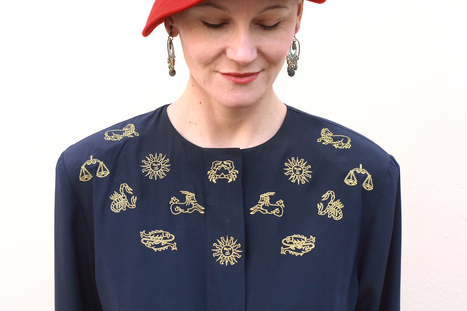 80s funny blouse with Horoscope signs embroidered.