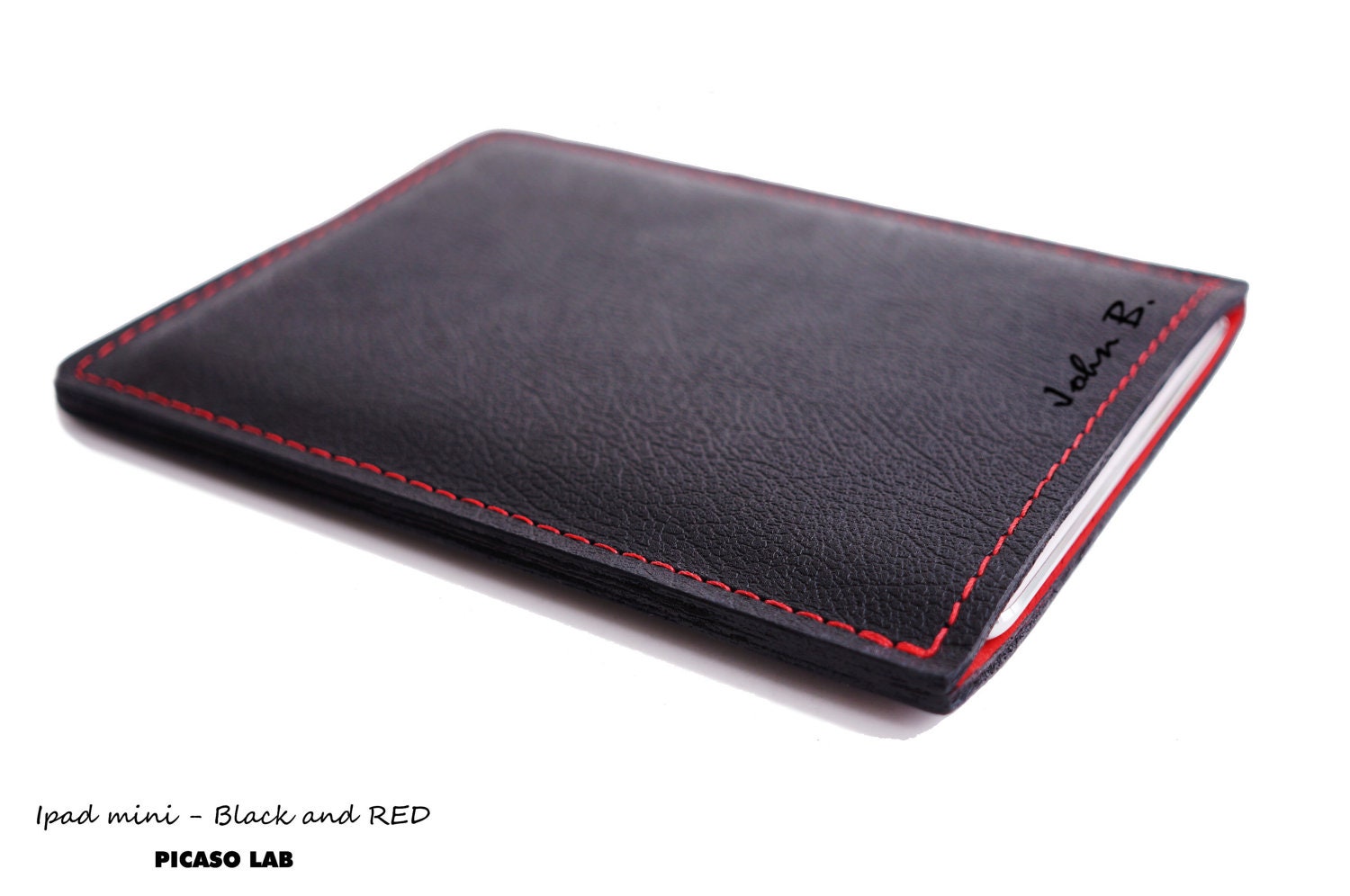 MONOGRAM. Ipad mini Black and RED. Premium Napa leather.