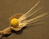 Groom's Boutonniere with burlap, barley and billy ball
