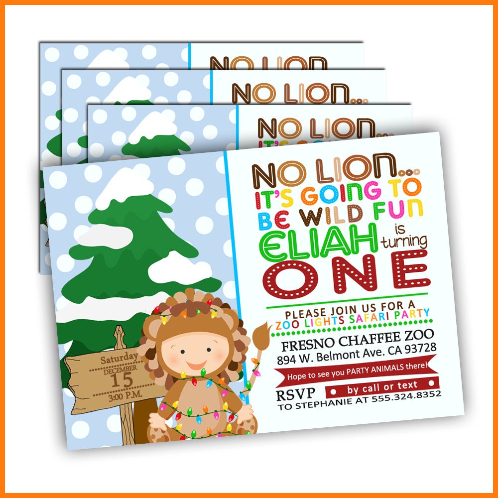 Christmas at the Zoo Safari Birthday Invitations - Set of 12 Printed Invitations