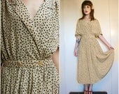 Vintage Axiom Cream & Black Print Secretary Dress