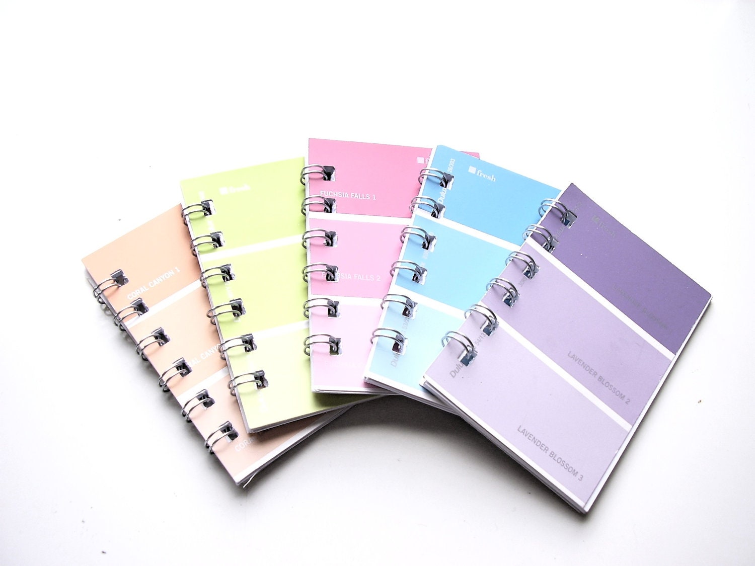 Mini notebooks Set of 5 Recycled Paint Chip Rainbow Color Purse Jotters - greenelephantuk