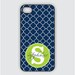 Rubber iPhone 4 Case - Navy Blue Lattice with Lime Monogram -  iPhone Case, iPhone 4 Cover, Monogram iPhone Case (iM4045)