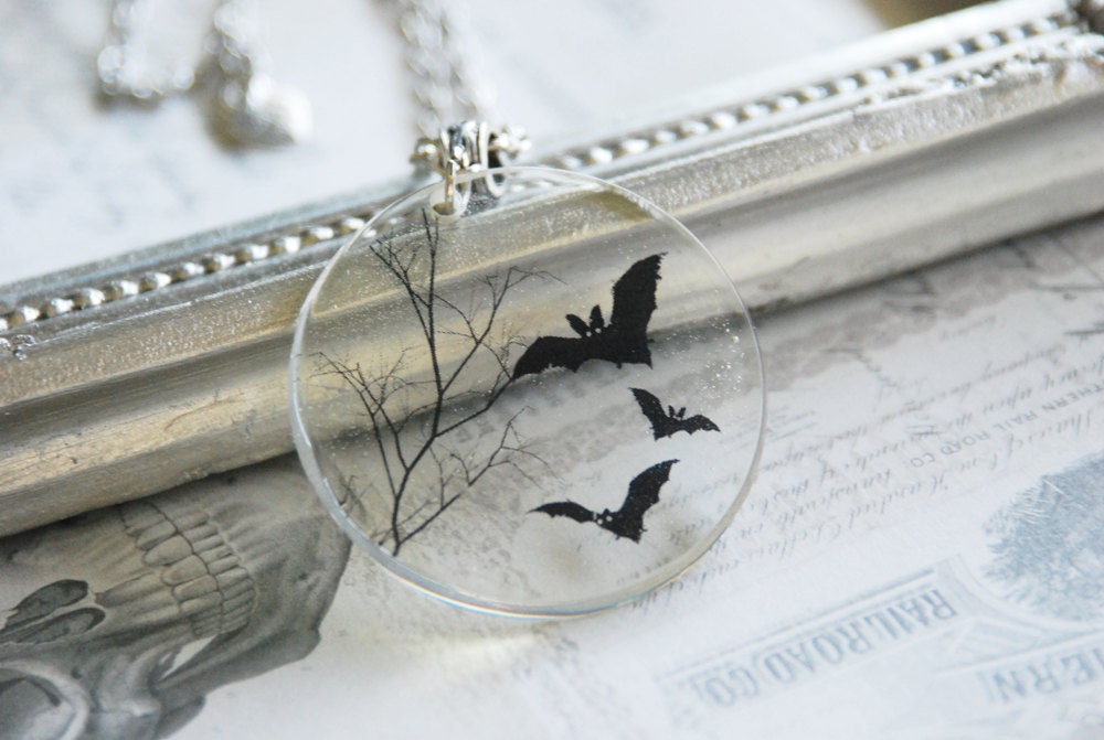 Midnight Bats - handmade transparent resin pendant