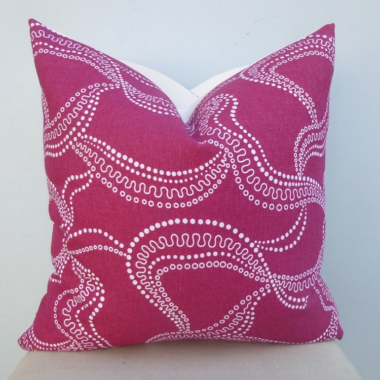 Duralee Giverney Fuchsia & White Decorative Pillow Cover 16 x 16