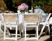 Burlap Wedding Chair signs - BRIDE & GROOM chair signs - Mr and Mrs chair signs - Wedding chair burlap banner