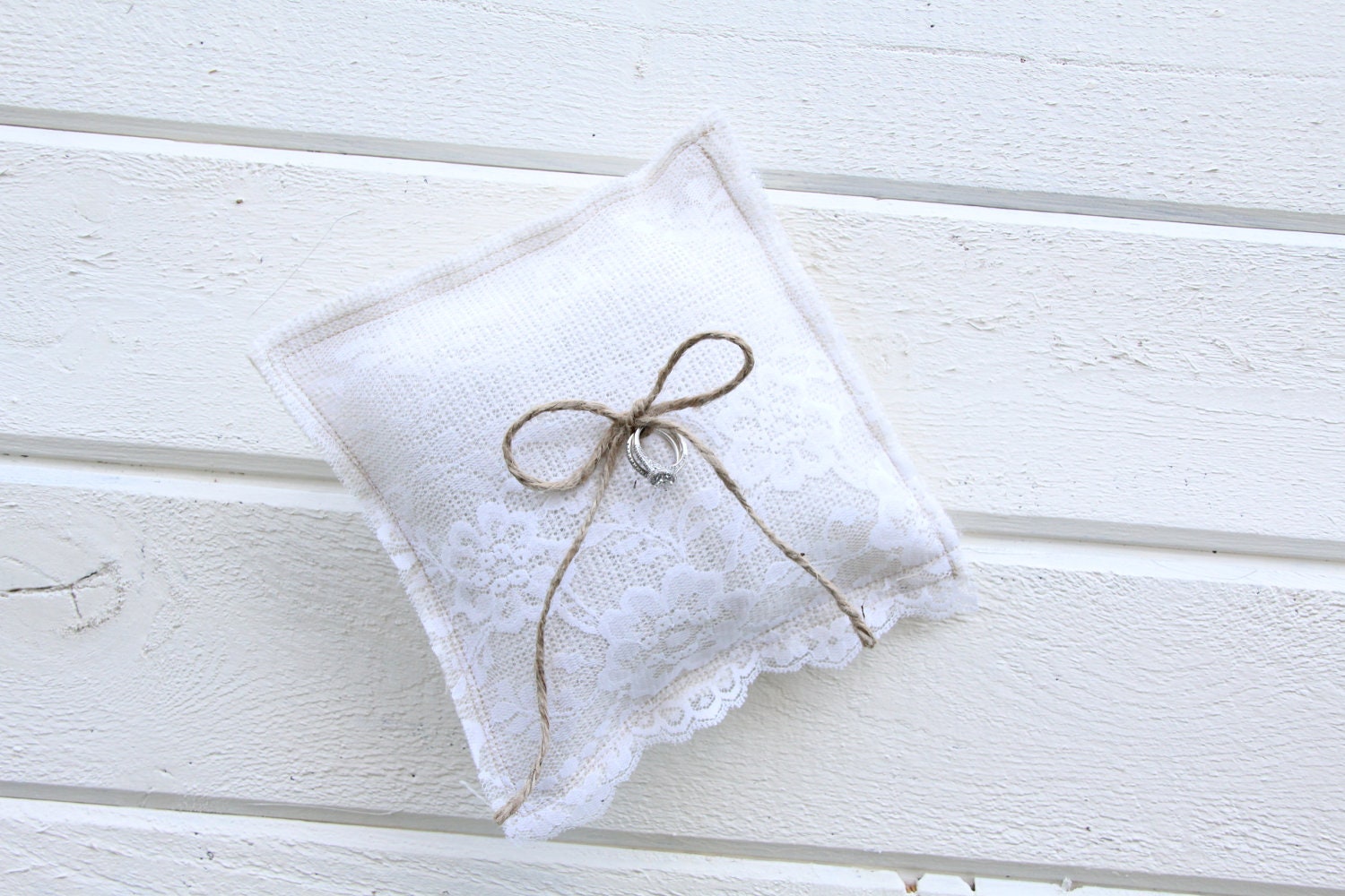 Burlap ring bearer pillow -Wedding pillow -burlap and lace pillow