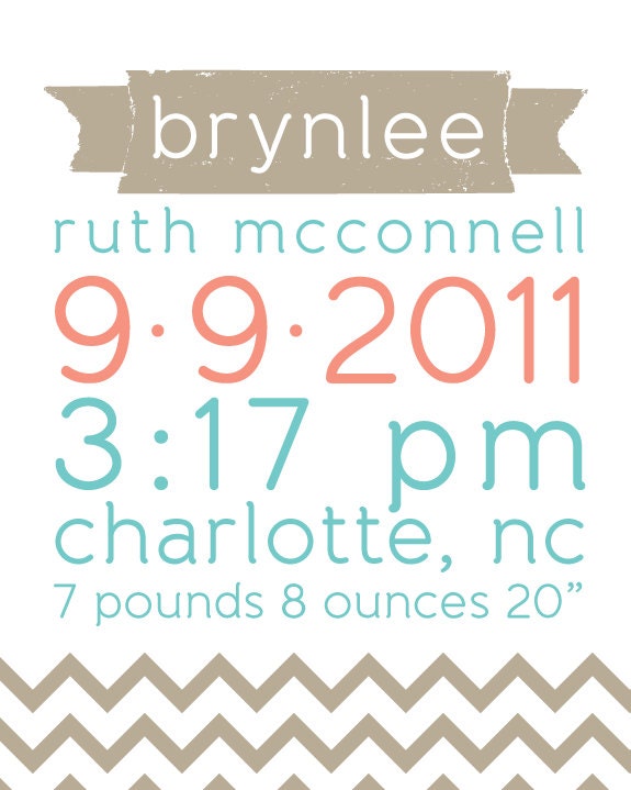 Custom Girl's Birth Announcement 8x10 Printable Wall Art