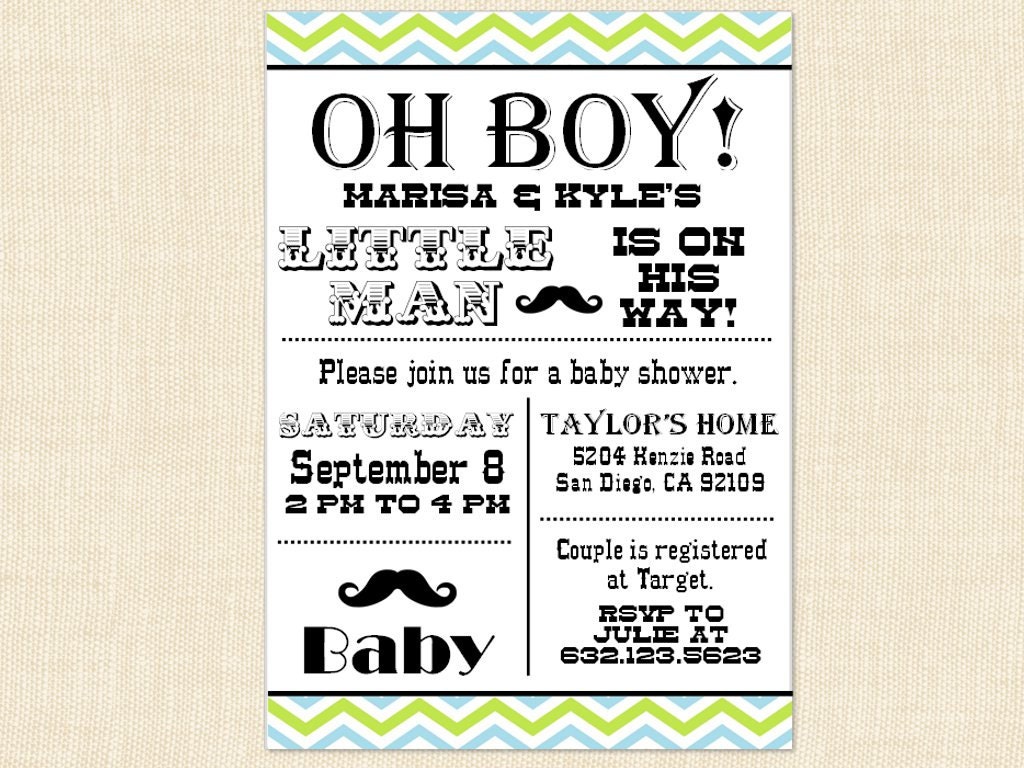 Mustache Baby Shower Invitation blue green little man printable