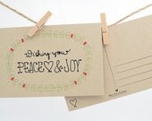 Christmas Postcards / Christmas Postcard Set / Holiday Card Set / Card Sets / Wishing You Peace Love & Joy Postcard Pack