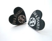 Jack Daniels Earrings , Laser Cut Black and Silver  Heart Stud Earrings