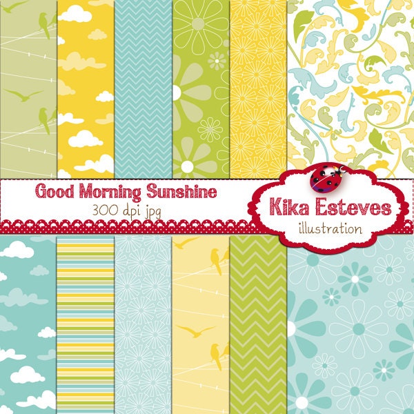 Good Morning Sunshine Digital Papers - Scrapbooking, card design, invitations, background, paper crafts, web design - INSTANT DOWNLOAD