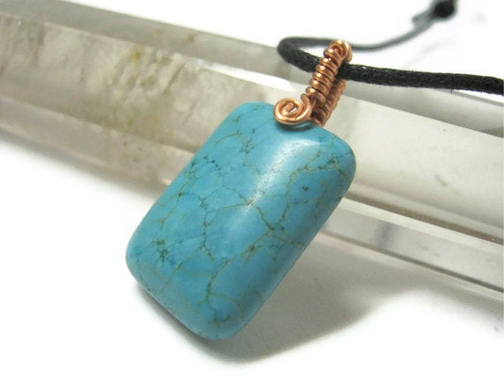 Turquoise Magnesite Pendant, Wire Wrapped