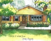Watercolor House Portraitt  , 5"x 7" matted personalized house sketch