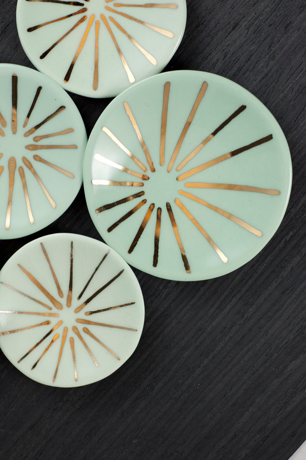 Porcelain Ring Dish with Gold Burst Pattern - 3.75"