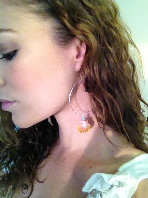 Sterling Silver Sunrise Shell & Turquoise Hoops
