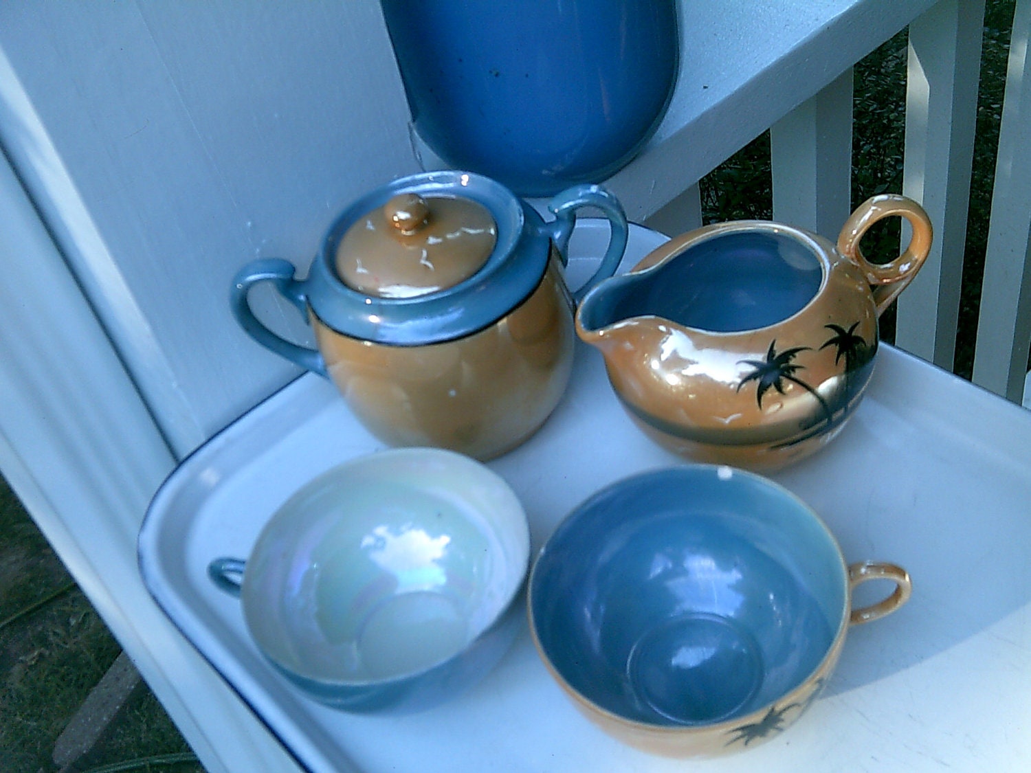 Vintage Sugar Bowl, Creamer and 2 Cups, Lusterware, made in Japan, Noritake