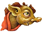 B-Side Beastie-- original painting on Victorian scrap, monster, stocking-stuffer, ephemera, two-sided, curious art