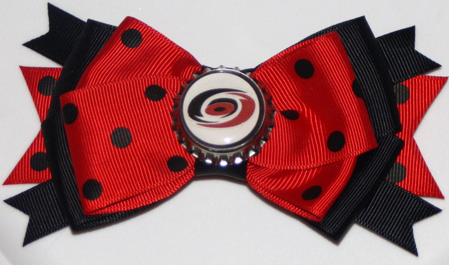 Carolina Hurricanes Inspired Red and Black Polka Dot Hair Bow