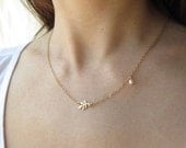 Small Leaf Necklace, gold fern necklace, fresh water pearl, dainty necklace, delicate everyday jewelry