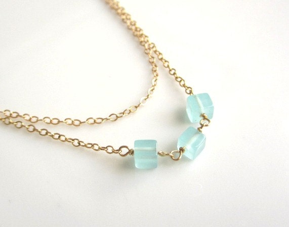 Aqua Blue Double Chain Layered Necklace, delicate jewelry, dainty everyday jewelry, simple modern jewelry