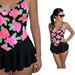 SALE Bathing Suit with Skirt Retro Vintage 60s Pink & Black Rose Skirted Swimsuit -- Fun Flirty Mod Hot Pink Rose Low Back Small Medium