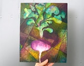 Turnip Kitchen Wall Art, Mixed Media Collage, Vegetable Art, Cottage Home Decor, Mixed Media Painting, Mixed Media Art, Original Art