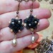 Victorian Black Carved Celluloid Rose Earrings