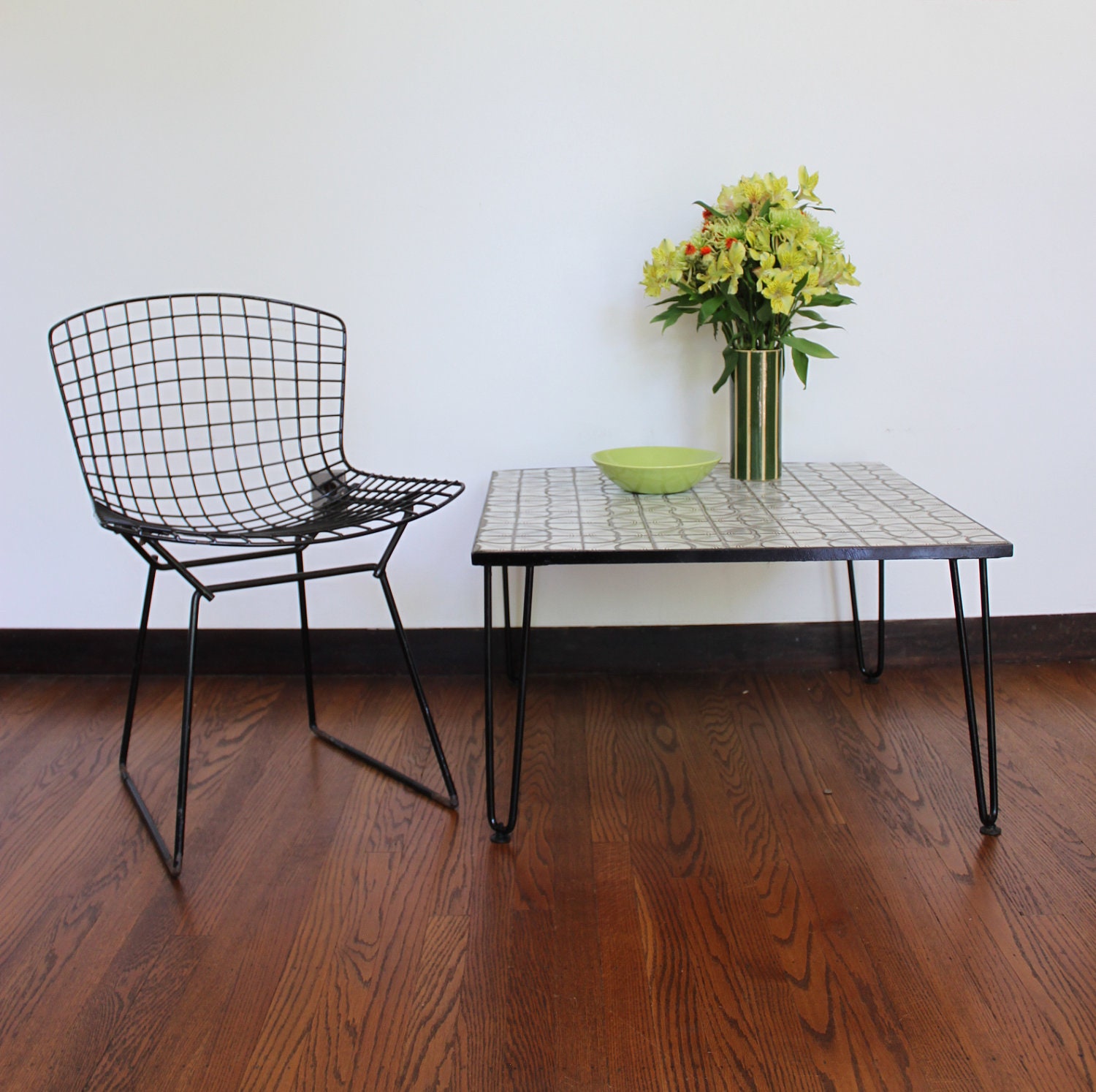 Mid Century Tile Top Hairpin Leg Coffee Cocktail Table - athomemodern