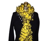 Yellow Ruffle Scarf with Black Baubles Handmade Knitted Steelers