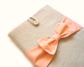 MacBook Air cover 11 / 13 inches , MacBook Air case / sleeve Natural canvas, Bow Peach color