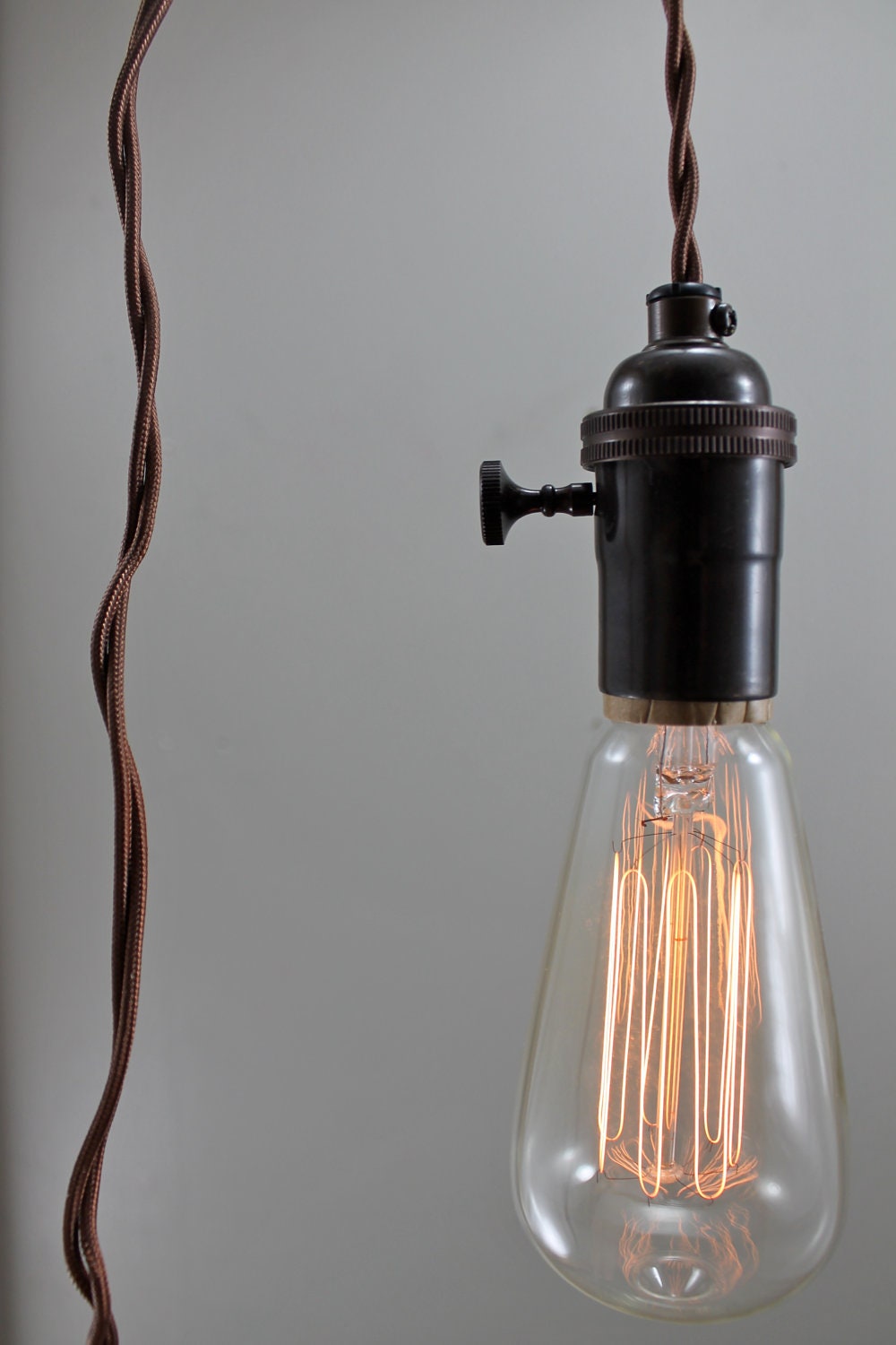 Brown Modern Bare Bulb Pendant Light - Simple Edison Contemporary Light Fixture - Minimalist Hanging Lamp - Ceiling Swag Lighting