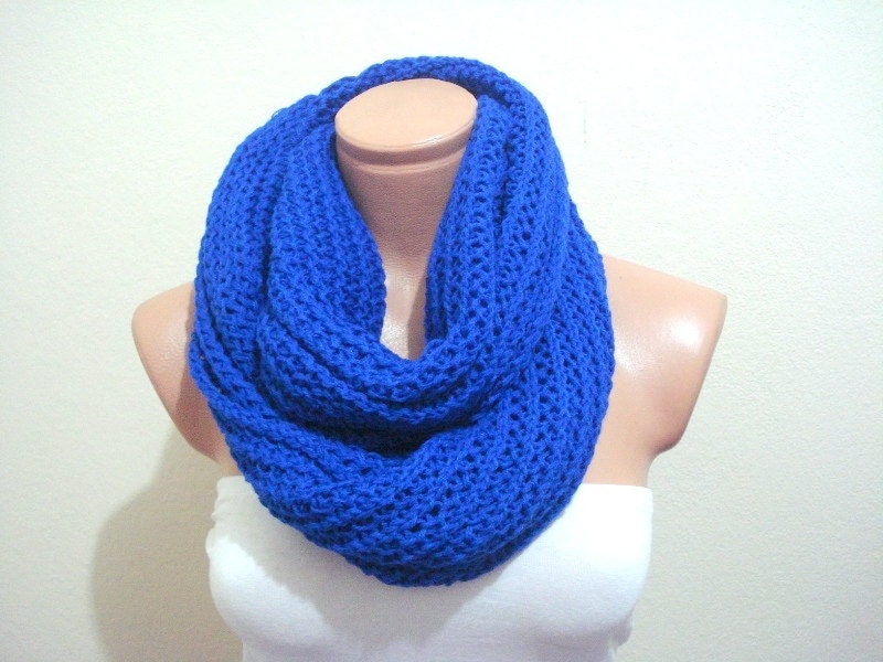 FREE SHIPPING cobalt blue Circular Scarf, knit scarf royal blue cowl, super soft scarf, neckwarmer loop scarf Christmas gifts under 50 usd