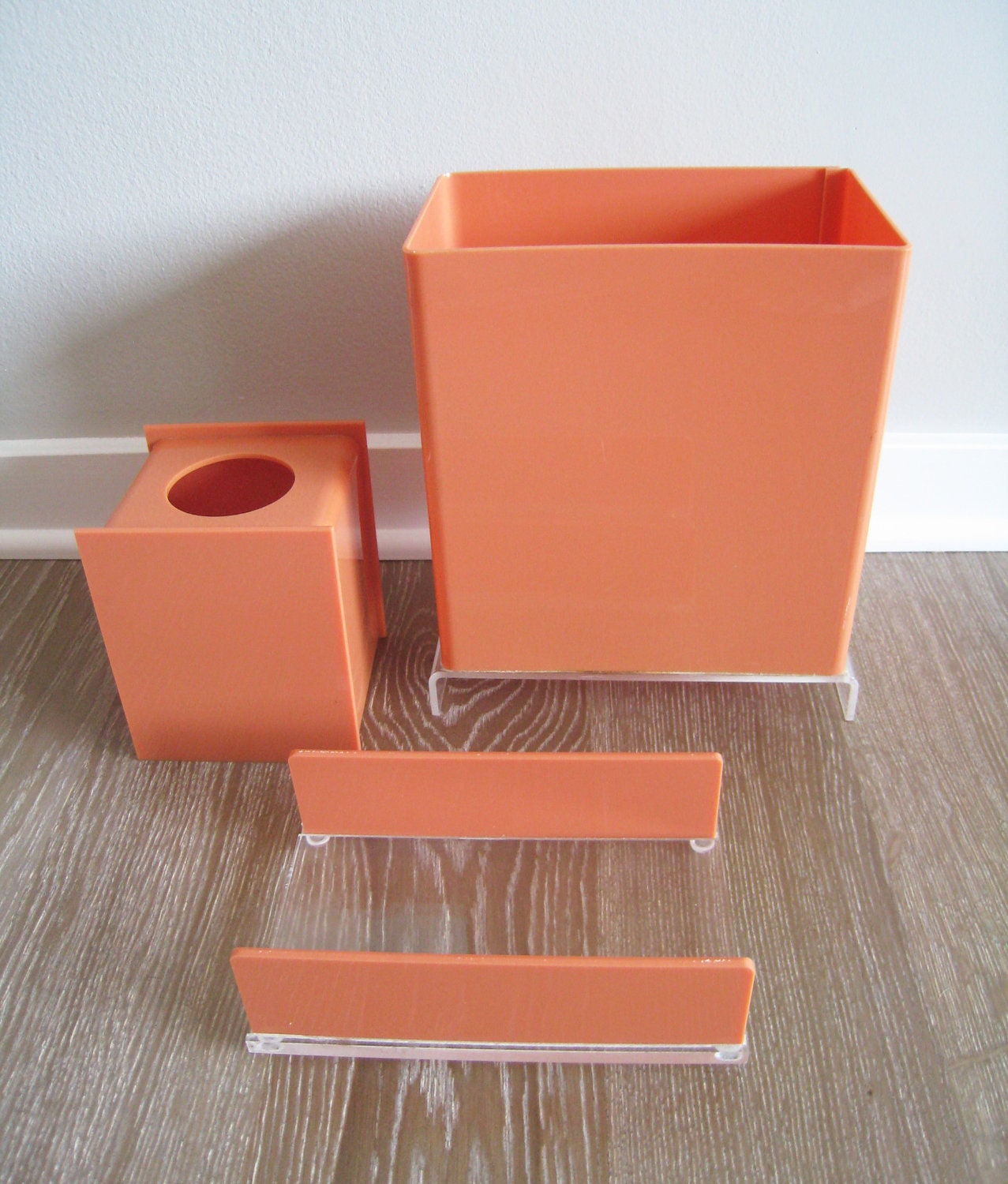 Rare Vintage Coral Peach Lucite Bathroom Set