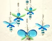 Butterfly Mobile, Childrens Mobile, Glass Mobile, Crystal Mobile, Glass Suncatcher, Butterfly Ornament, Angel, Window,  Cyan Blue, Aqua