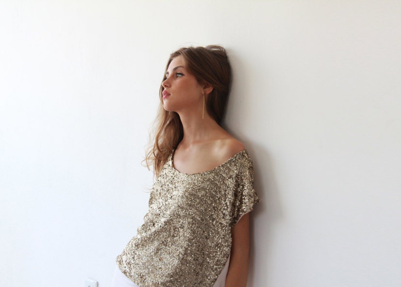 Glamorous top , Gold sequin blouse.