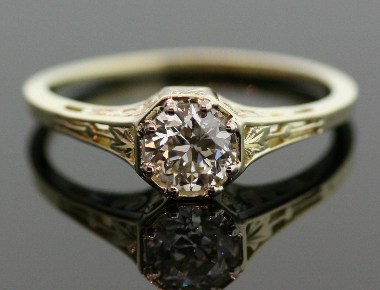 Antique Diamond Engagement Ring - 15K Yellow Gold and Diamond
