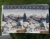 Warm and Cozy Navy Blue and Pink Blanket Winter River Scene with Deer 90" x 72"