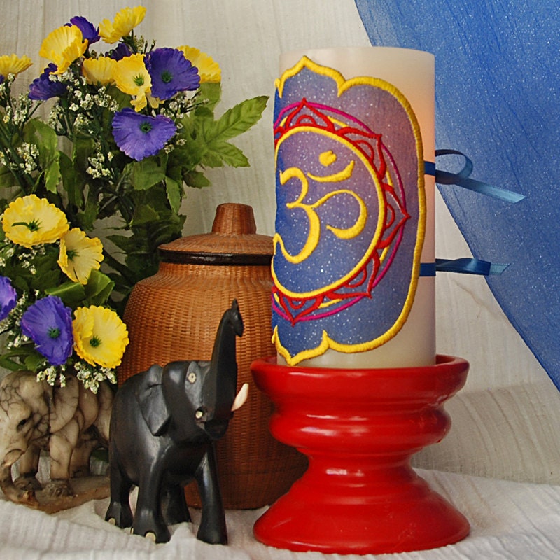 Ohm, Om, Aum Embroidered Candle Wrap