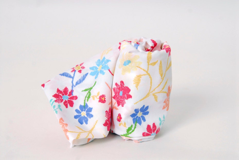 Floral Scarf for Girls White with Multi Colored Sketched Flowers