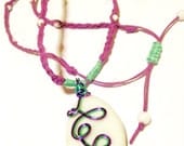 Wire Wrapped Pendant, Hemp Necklace, Purple, Aqua Swirls, Adjustable,OOAK, Eco Friendly, Upcycled Pendant