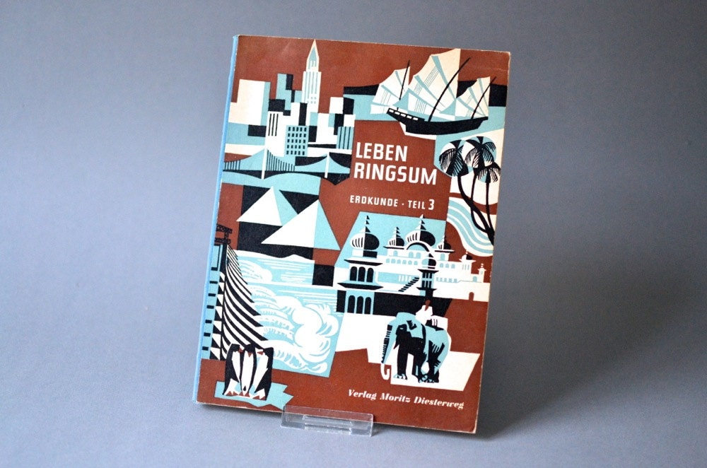 Vintage German geography book modern modernist graphic design typography geography wall decor decoration mod