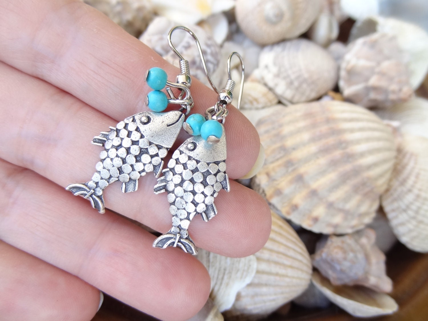 Fish Turquoise Gemstone Earrings