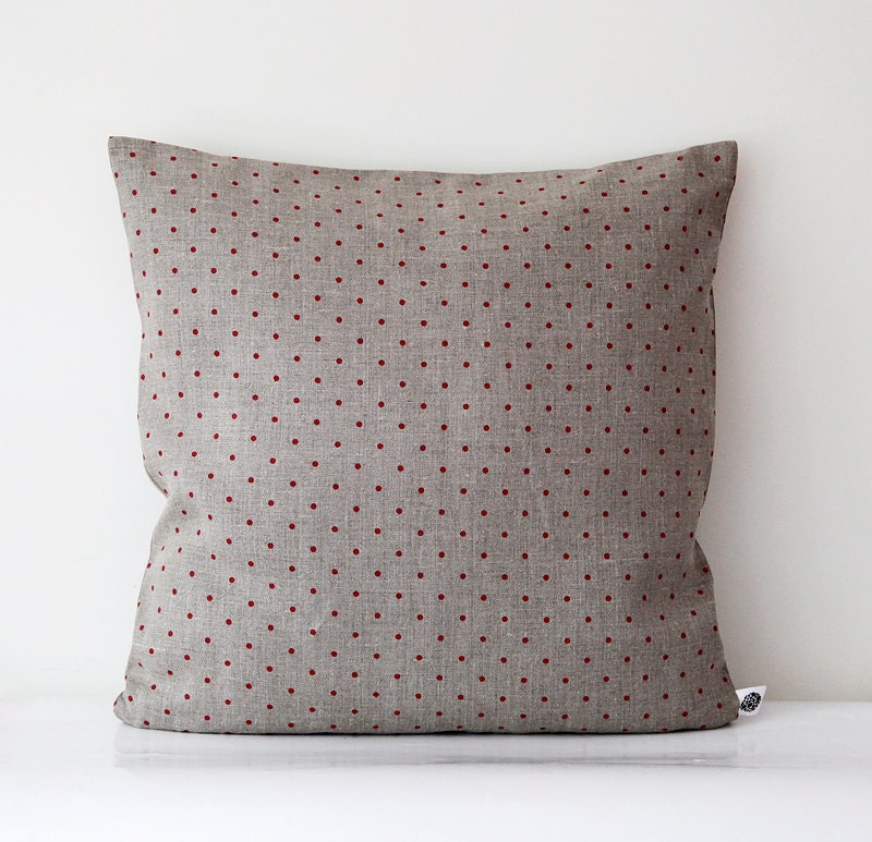 Linen pillow cover - decorative covers - shams - throw pillows - polka dot pattern- 18x18