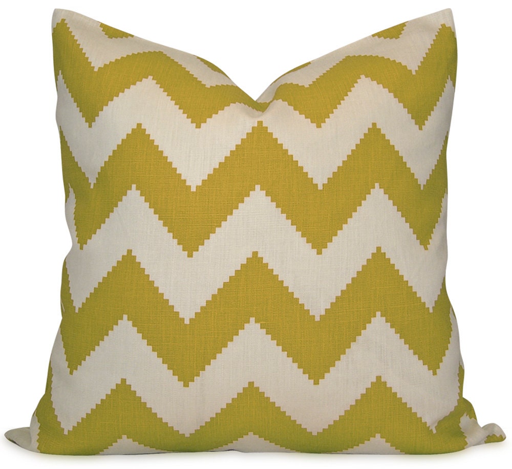 Chartreuse Green Chevron Pillow Cover from Designer Jonathan Adler - Lumbar and Square Sizes