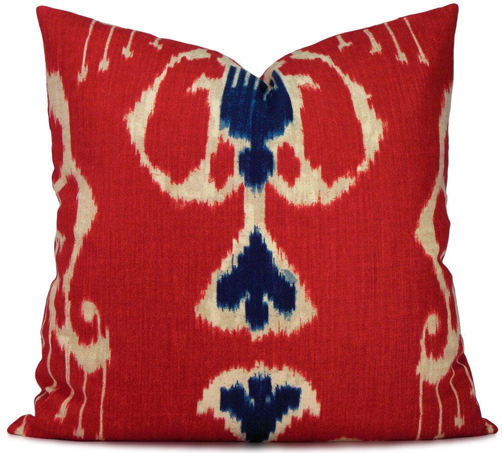 Red and Blue Ikat Pillow Cover - Decorative Pillow - Throw Pillow - Accent Pillow - Sofa Pillow - 18x18 20x20 22x22 or Lumbar Sizes