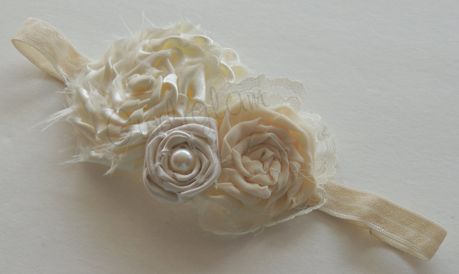 Ivory headband, Vintage flower girl headband